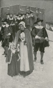 Sabat-Day s Otci poutníky v jejich první osadě v New Plymouthu od William Henry Margetson