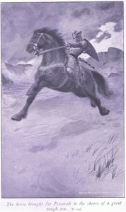 Kůň přivedl sira Percivala na břehy velkého rozbouřeného moře od William Henry Margetson