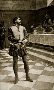 Proces s Adamem Wallacem, 1550, ilustrace z „Hutchinsonova příběhu britského národa“, kolem roku 1923 od William Henry Margetson