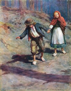 Cestu domů našli docela snadno, protože měsíc jasně svítil na oblázky, které Hansel cestou upustil. od William Henry Margetson