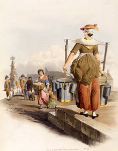 A Milkmaid, from The Costumes of Great Britain, pub. Henry Miller, 1805 (ručně kolorovaný tisk) od William Henry Pyne