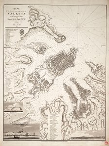 Plán přístavů a opevnění Valetty na ostrově Malta, asi 1821 (rytina) od William Henry Smyth