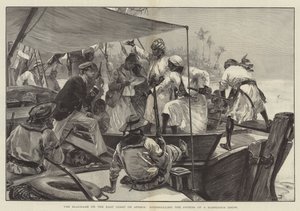 Blokáda na východním pobřeží Afriky, revize dokumentů podezřelého Dhow (rytina)