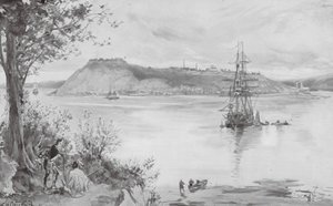 Pohled na město a pevnost Quebec, 1759 (litografie)