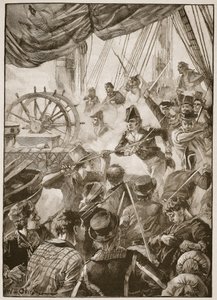 Asi třicet členů posádky předvedlo malou ukázku odporu, ilustrace z „Bitvy devatenáctého století“ od Archibalda Forbese, G.A. Henty a major Arthur Griffiths