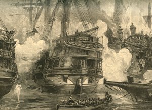 Bitva o Navarino: HMS Asia napadá lodě Capitan Bey a Moharram Bey, 1827 c1890. od William Heysham Overend