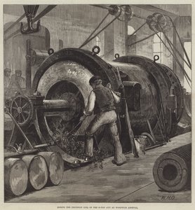 Vrtání Trunnion Coil 81tunové zbraně ve Woolwich Arsenal od William Heysham Overend