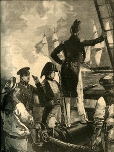 Kapitán William Walpole zachycující lodě vévody ze Saldanhas, Liberal Wars, 1829 c1890. od William Heysham Overend