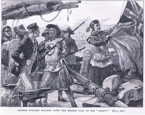 Čínští důstojníci stahují britskou vlajku na 