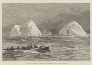 HMS Tyne a torpédové čluny mezi ledovci v severním Atlantiku