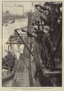 Představení záchranného člunu kadety z Thames Nautical College Ship, Worcester, třikrát hurá pro záchranný člun!