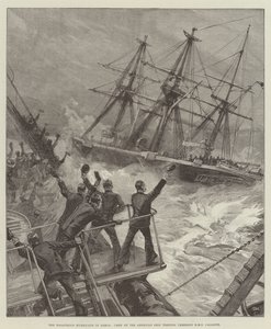 Katastrofální hurikán na Samoe, posádka americké lodi Trenton povzbuzuje HMS Calliope