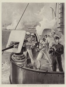 Námořní manévry, rychlopalné zbraně Hotchkiss ve vojenském svršku od William Heysham Overend