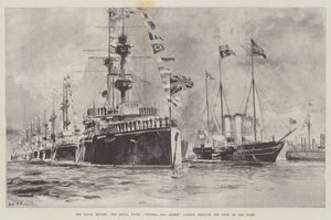 The Naval Review, Royal Yacht Victoria a Albert projíždějící liniemi flotily od William Heysham Overend