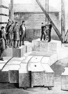 Nový maják Eddystone: The Stone-Cutting Establishment at Oreston, ilustrace z "The Illustrated London News", 1879