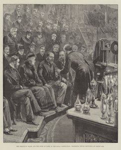 Princ z Walesu a vévoda z Yorku v Royal Institution, profesor Dewar přednášející o tekutém vzduchu od William Heysham Overend