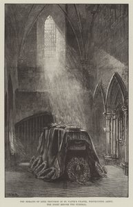 Ostatky lorda Tennysona v kapli St Faith, Westminster Abbey, noc před pohřbem