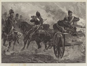 Royal Review na Aldershot, Nordenfelt Gun zahajující palbu, aby pokryl postup 10. husarů od William Heysham Overend