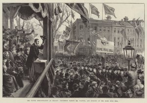 Ulsterská demonstrace v Belfastu, průvod kolem pana Balfoura a pálení zákona o domově vládě