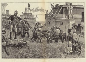 Válka v Súdanu, začínající v Chartúmu, Sir Charles Wilson s eskortou Sussexského pluku, nalodění v Gubatu, aby jeli proti Nilu od William Heysham Overend