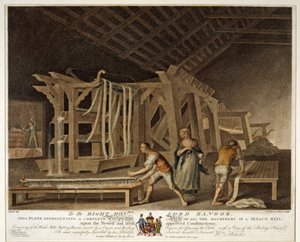 Perspektivní pohled na všechny stroje bělidla, deska IX knihy The Linen Manufactory of Ireland, 1791