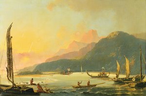 Tahitské válečné galéry v Matavai Bay, Tahiti
