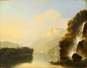 Vodopád v Dusky Bay s maorskou kánoí od William Hodges