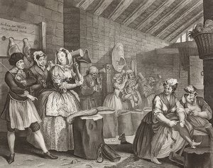 S Pokrok / Cesta kurvy, List 4: Im Zuchthaus. 1732 od William Hogarth