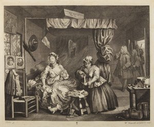 Kariéra prostitutky, tabule 3 od William Hogarth