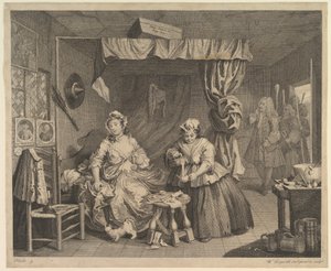 Kariéra prostitutky, tabule 3 od William Hogarth