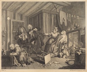 Dráha prostitutky: list 5 od William Hogarth
