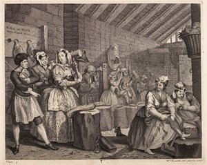 Tlučení konopí v Bridewellu: Dráha prostitutky, deska 4 od William Hogarth