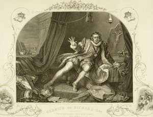 David Garrick (1717-1979) jako Richard III., V. dějství, 3. scéna, ve hře Williama Shakespeara (1564-1616), vyryté Portburym od William Hogarth