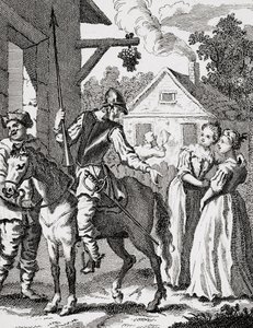 Don Quijote a Sancho Panza v hostinci, publikoval 1798 od William Hogarth