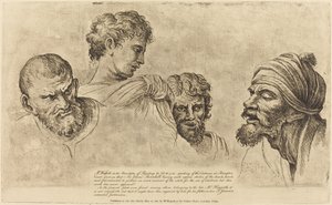 Čtyři hlavy z karikatur Raphaela v Hampton Court od William Hogarth