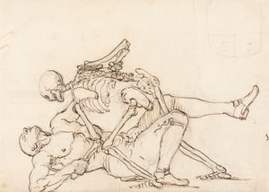Epitaf George Taylora: Smrt dává Georgi Taylorovi křížový hýždě od William Hogarth