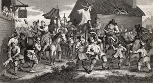 Hudibras Encounters the Skimmington, vyrytý T.E. Nicholson, z 
