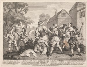 Hudibras poražen Trullou od William Hogarth