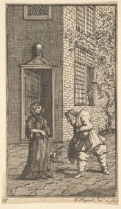 Hudibras namlouvá vdovu Sedmnáct malých ilustrací pro Samuela Butlerse Hudibras..., 1721-26. od William Hogarth