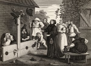 Hudibras a Ralpho v punčochách, z knihy "Hudibras" od Samuela Butlera (1612-80), vyryl J. Romney, z knihy "The Works of William Hogarth", vydané v roce 1833. od William Hogarth