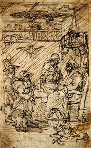 Hudibras na návštěvě u Sidrofela (tužka a hnědá tuš na papíře) od William Hogarth