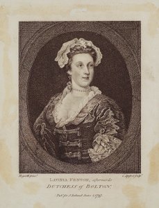 Lavinia Fenton, později vévodkyně z Boltonu, ryl Cornelius Apostol (1762-1844), 1797 (tečkovaná rytina) od William Hogarth