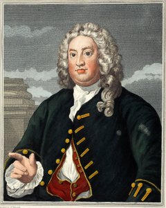 Martin Folkes, ilustrace z knihy "Hogarth Restored: Hogartha, přebásněné Thomasem Cookem", vyd. 1812 (ručně kolorovaná rytina) od William Hogarth