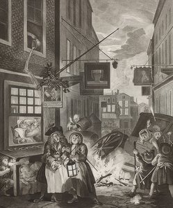 Noc noc. From: The Four Times of the Day / The four times of the day. 1738 od William Hogarth