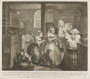 Pátý talíř z knihy Pokrok hráběte od William Hogarth