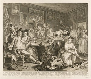 Třetí deska z knihy Pokrok hráběte od William Hogarth