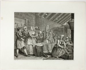 Čtvrtý talíř z knihy Pokrok nevěstky od William Hogarth