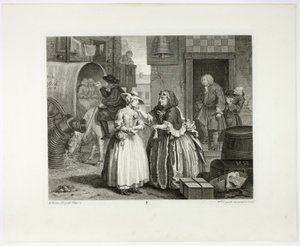 První deska z knihy Pokrok nevěstky od William Hogarth