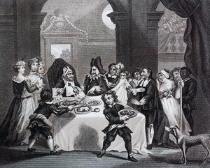 Sancho na hostině, hladověný svým lékařem Williamem Hogarthem od William Hogarth