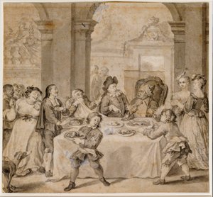 Sancho na velkolepé hostině z "Don Quijote" od Miguela de Cervantese od William Hogarth